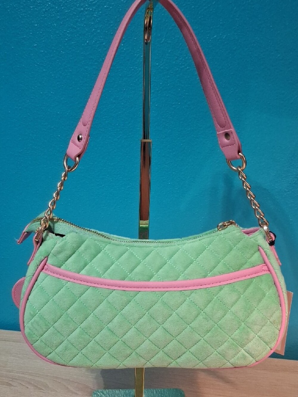 Juicy Couture TALE Retro Green Quilted Shoulder Bag with Pink Trim Y2K Nwt - Picture 5 of 10